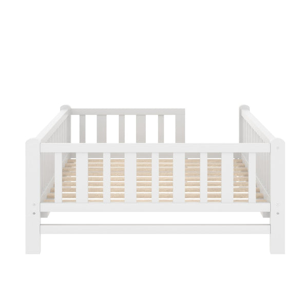 English Elm Wood Twin Platform Bed with Full Guardrails Solid Pine Slat Support No Box Spring White N709P426866K