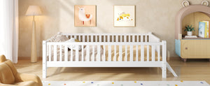 English Elm Wood Twin Platform Bed with Full Guardrails Solid Pine Slat Support No Box Spring White N709P426866K