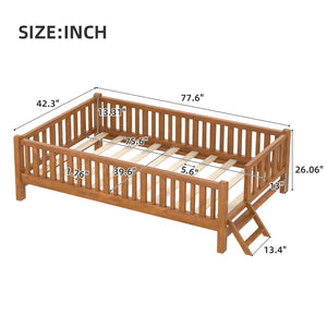 English Elm Wood Twin Platform Bed with Full Guardrails Solid Pine Slat Support No Box Spring Walnut N709P426866L