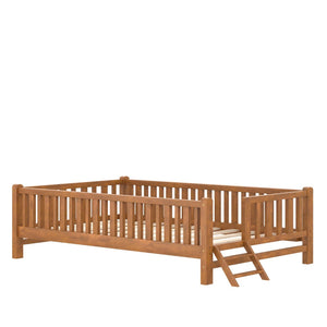 English Elm Wood Twin Platform Bed with Full Guardrails Solid Pine Slat Support No Box Spring Walnut N709P426866L