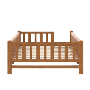 English Elm Wood Twin Platform Bed with Full Guardrails Solid Pine Slat Support No Box Spring Walnut N709P426866L