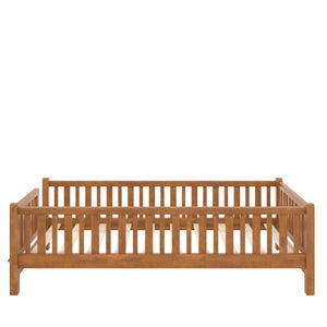 English Elm Wood Twin Platform Bed with Full Guardrails Solid Pine Slat Support No Box Spring Walnut N709P426866L