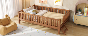 English Elm Wood Twin Platform Bed with Full Guardrails Solid Pine Slat Support No Box Spring Walnut N709P426866L