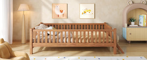 English Elm Wood Twin Platform Bed with Full Guardrails Solid Pine Slat Support No Box Spring Walnut N709P426866L