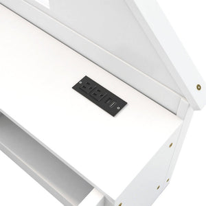 English Elm Twin House Headboard Floor Bed with Storage Shelves LED Lighting and USB Charging Ports White N709P439463K