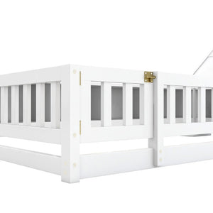 English Elm Twin House Headboard Floor Bed with Storage Shelves LED Lighting and USB Charging Ports White N709P439463K