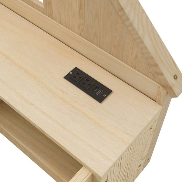 English Elm Twin House Headboard Floor Bed with Storage Shelves LED Lighting and USB Charging Ports Natural N709P439463N