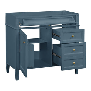 English Elm 36 Inch Bathroom Vanity Base Solid Rubberwood Cabinet with 3 Drawers Modern Style N710P186084M