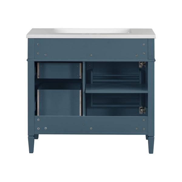 English Elm 36 Inch Bathroom Vanity Base Solid Rubberwood Cabinet with 3 Drawers Modern Style N710P186084M