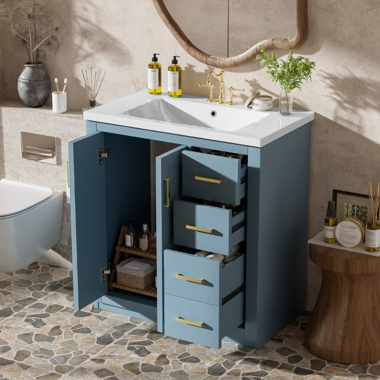 English Elm 30 Inch Freestanding Bathroom Vanity Solid Poplar Wood Cabinet with Ceramic Sink 3 Drawers N710P191947M