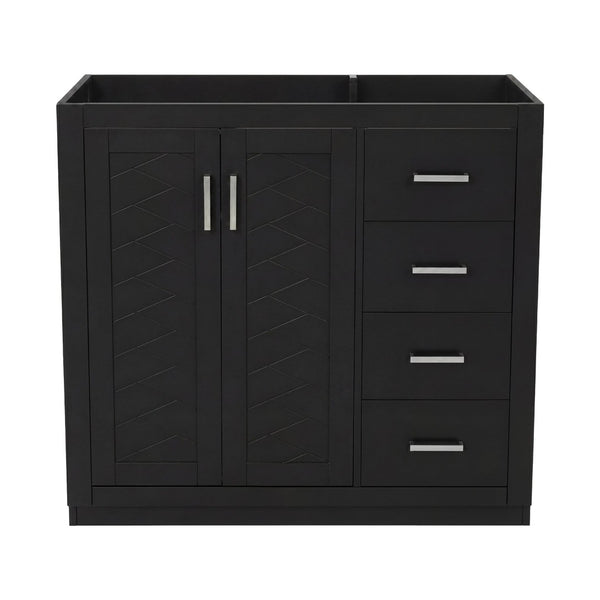 English Elm 36 Inch Freestanding Bathroom Vanity Solid Wood Frame with 3 Drawers and Soft Close Doors Black N710P209940B