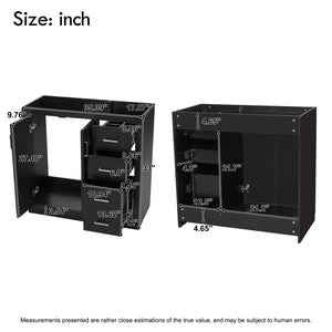 English Elm 36 Inch Freestanding Bathroom Vanity Solid Wood Frame with 3 Drawers and Soft Close Doors Black N710P209940B