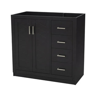 English Elm 36 Inch Freestanding Bathroom Vanity Solid Wood Frame with 3 Drawers and Soft Close Doors Black N710P209940B