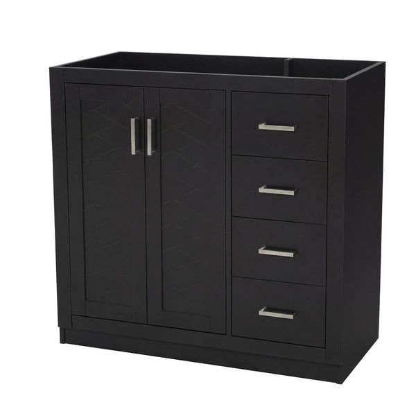 English Elm 36 Inch Freestanding Bathroom Vanity Solid Wood Frame with 3 Drawers and Soft Close Doors Black N710P209940B
