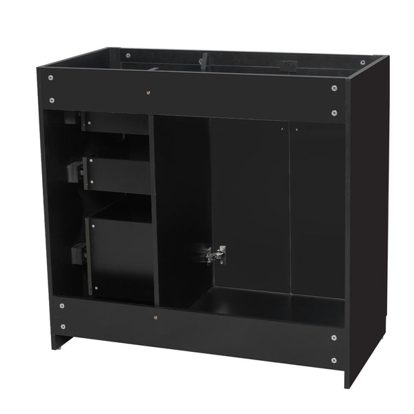 English Elm 36 Inch Freestanding Bathroom Vanity Solid Wood Frame with 3 Drawers and Soft Close Doors Black N710P209940B