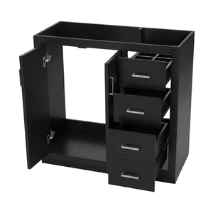 English Elm 36 Inch Freestanding Bathroom Vanity Solid Wood Frame with 3 Drawers and Soft Close Doors Black N710P209940B