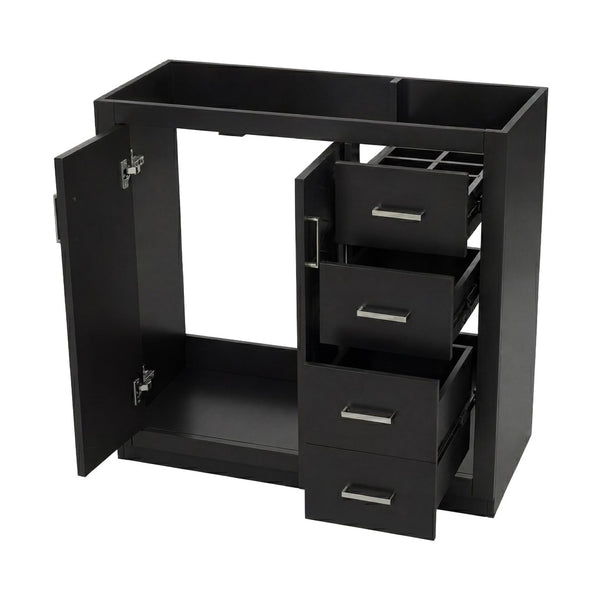 English Elm 36 Inch Freestanding Bathroom Vanity Solid Wood Frame with 3 Drawers and Soft Close Doors Black N710P209940B