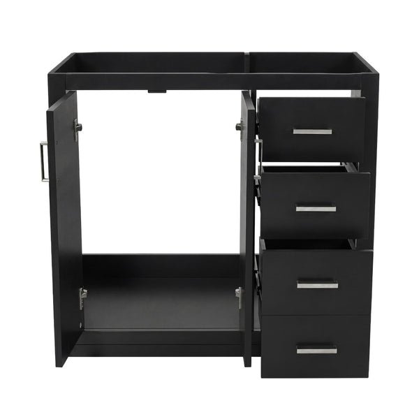 English Elm 36 Inch Freestanding Bathroom Vanity Solid Wood Frame with 3 Drawers and Soft Close Doors Black N710P209940B