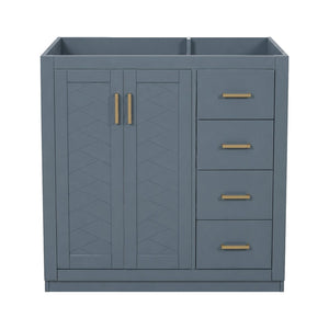 English Elm 36 Inch Freestanding Bathroom Vanity Solid Wood Frame with 3 Drawers and Soft Close Doors Blue N710P209940C