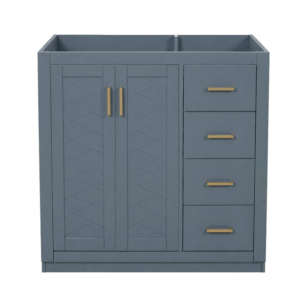 English Elm 36 Inch Freestanding Bathroom Vanity Solid Wood Frame with 3 Drawers and Soft Close Doors Blue N710P209940C