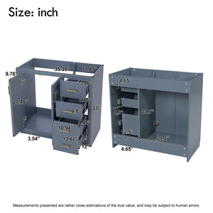 English Elm 36 Inch Freestanding Bathroom Vanity Solid Wood Frame with 3 Drawers and Soft Close Doors Blue N710P209940C
