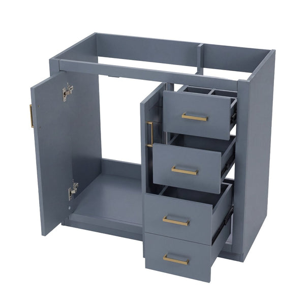 English Elm 36 Inch Freestanding Bathroom Vanity Solid Wood Frame with 3 Drawers and Soft Close Doors Blue N710P209940C