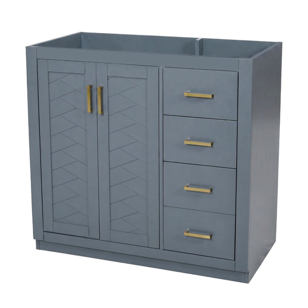 English Elm 36 Inch Freestanding Bathroom Vanity Solid Wood Frame with 3 Drawers and Soft Close Doors Blue N710P209940C