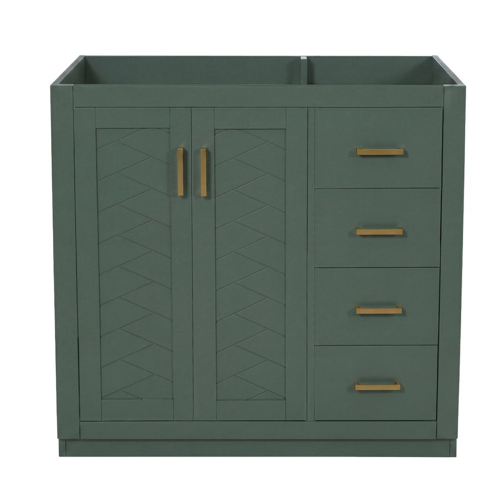 English Elm 36 Inch Freestanding Bathroom Vanity Solid Wood Frame with 3 Drawers and Soft Close Doors Green N710P209940F