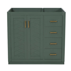 English Elm 36 Inch Freestanding Bathroom Vanity Solid Wood Frame with 3 Drawers and Soft Close Doors Green N710P209940F