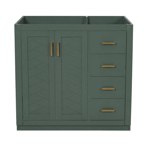English Elm 36 Inch Freestanding Bathroom Vanity Solid Wood Frame with 3 Drawers and Soft Close Doors Green N710P209940F