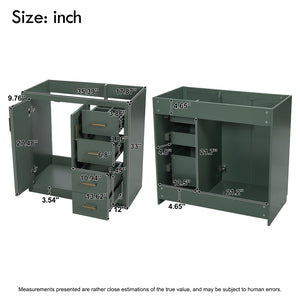 English Elm 36 Inch Freestanding Bathroom Vanity Solid Wood Frame with 3 Drawers and Soft Close Doors Green N710P209940F