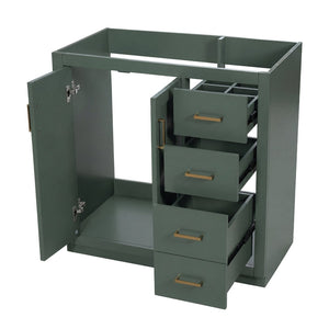 English Elm 36 Inch Freestanding Bathroom Vanity Solid Wood Frame with 3 Drawers and Soft Close Doors Green N710P209940F