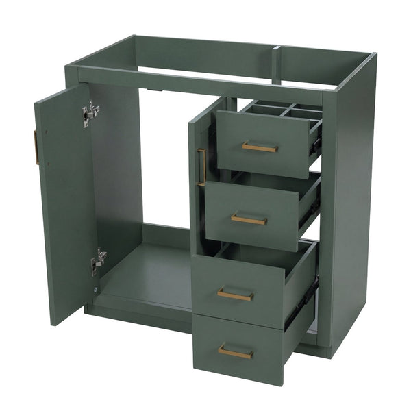 English Elm 36 Inch Freestanding Bathroom Vanity Solid Wood Frame with 3 Drawers and Soft Close Doors Green N710P209940F