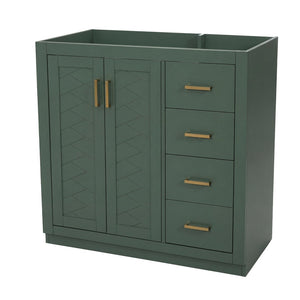 English Elm 36 Inch Freestanding Bathroom Vanity Solid Wood Frame with 3 Drawers and Soft Close Doors Green N710P209940F