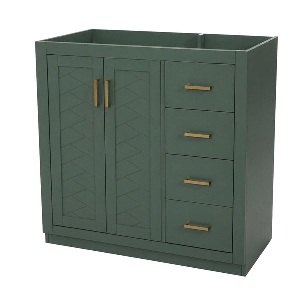 English Elm 36 Inch Freestanding Bathroom Vanity Solid Wood Frame with 3 Drawers and Soft Close Doors Green N710P209940F