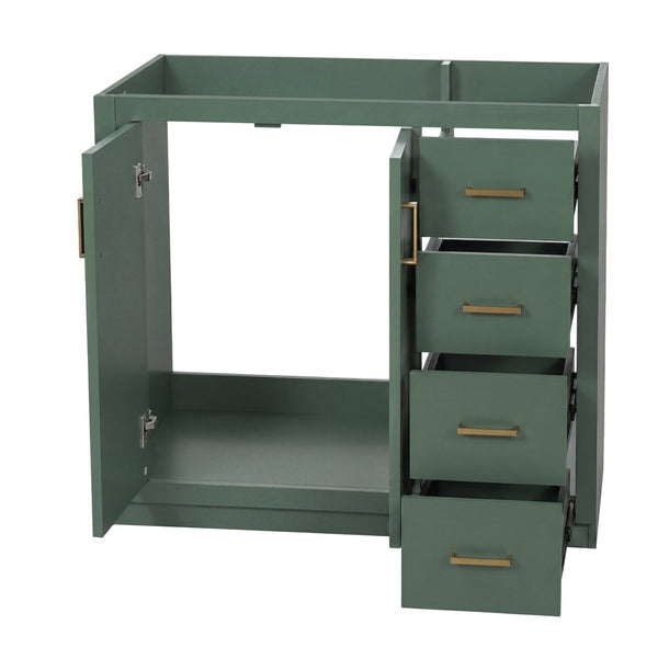 English Elm 36 Inch Freestanding Bathroom Vanity Solid Wood Frame with 3 Drawers and Soft Close Doors Green N710P209940F