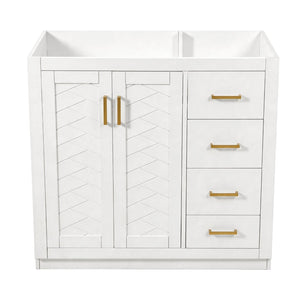 English Elm 36 Inch Freestanding Bathroom Vanity Solid Wood Frame with 3 Drawers and Soft Close Doors White N710P209940K