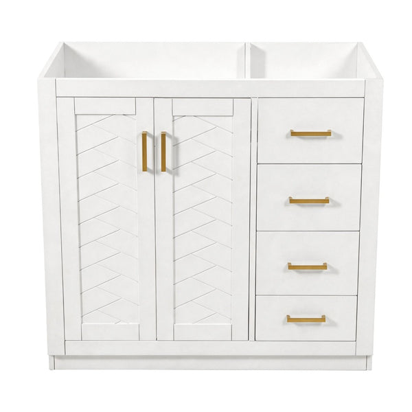 English Elm 36 Inch Freestanding Bathroom Vanity Solid Wood Frame with 3 Drawers and Soft Close Doors White N710P209940K