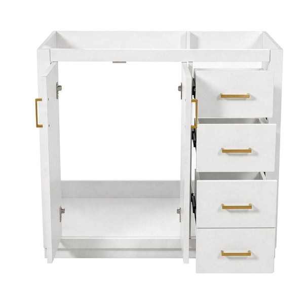 English Elm 36 Inch Freestanding Bathroom Vanity Solid Wood Frame with 3 Drawers and Soft Close Doors White N710P209940K