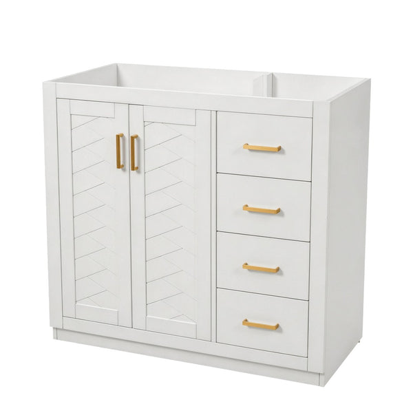 English Elm 36 Inch Freestanding Bathroom Vanity Solid Wood Frame with 3 Drawers and Soft Close Doors White N710P209940K
