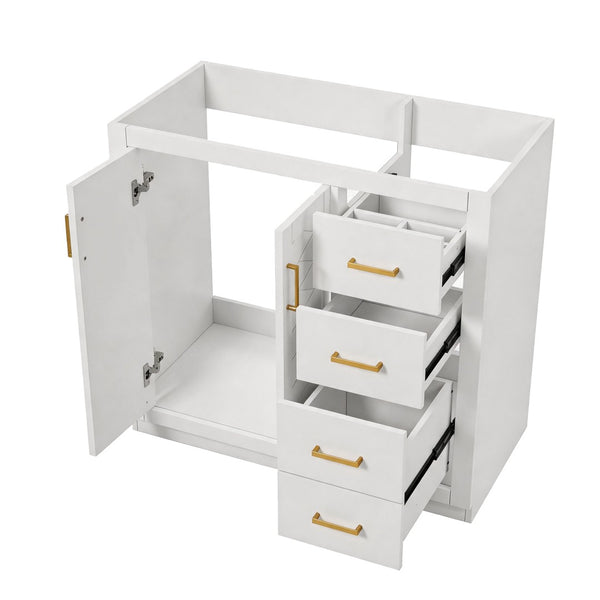 English Elm 36 Inch Freestanding Bathroom Vanity Solid Wood Frame with 3 Drawers and Soft Close Doors White N710P209940K