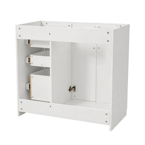 English Elm 36 Inch Freestanding Bathroom Vanity Solid Wood Frame with 3 Drawers and Soft Close Doors White N710P209940K