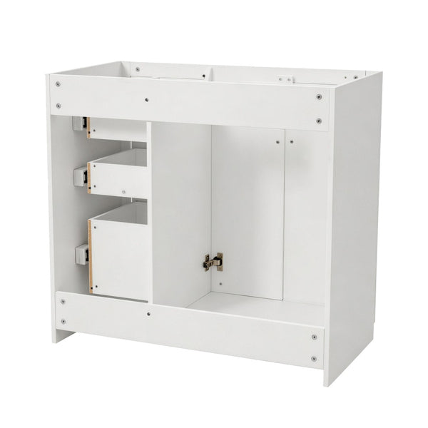English Elm 36 Inch Freestanding Bathroom Vanity Solid Wood Frame with 3 Drawers and Soft Close Doors White N710P209940K