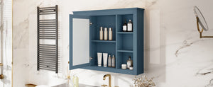 English Elm 35'' Indigo Blue Wall Mounted Bathroom Mirror Cabinet with Open Shelves and Vintage Hardware N710P236930M