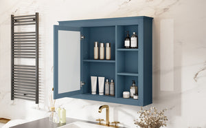 English Elm 35'' Indigo Blue Wall Mounted Bathroom Mirror Cabinet with Open Shelves and Vintage Hardware N710P236930M