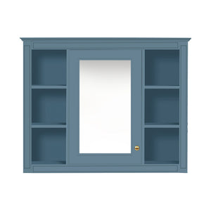 English Elm 35'' Indigo Blue Wall Mounted Bathroom Mirror Cabinet with Open Shelves and Vintage Hardware N710P236930M