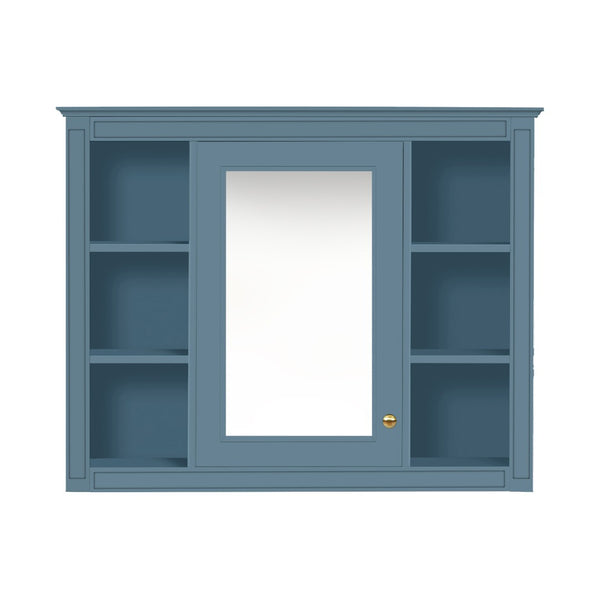 English Elm 35'' Indigo Blue Wall Mounted Bathroom Mirror Cabinet with Open Shelves and Vintage Hardware N710P236930M