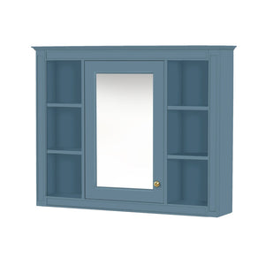 English Elm 35'' Indigo Blue Wall Mounted Bathroom Mirror Cabinet with Open Shelves and Vintage Hardware N710P236930M