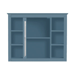 English Elm 35'' Indigo Blue Wall Mounted Bathroom Mirror Cabinet with Open Shelves and Vintage Hardware N710P236930M