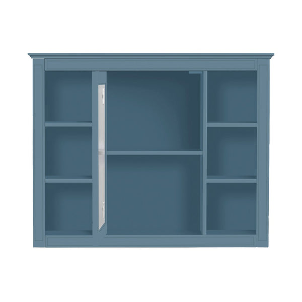 English Elm 35'' Indigo Blue Wall Mounted Bathroom Mirror Cabinet with Open Shelves and Vintage Hardware N710P236930M